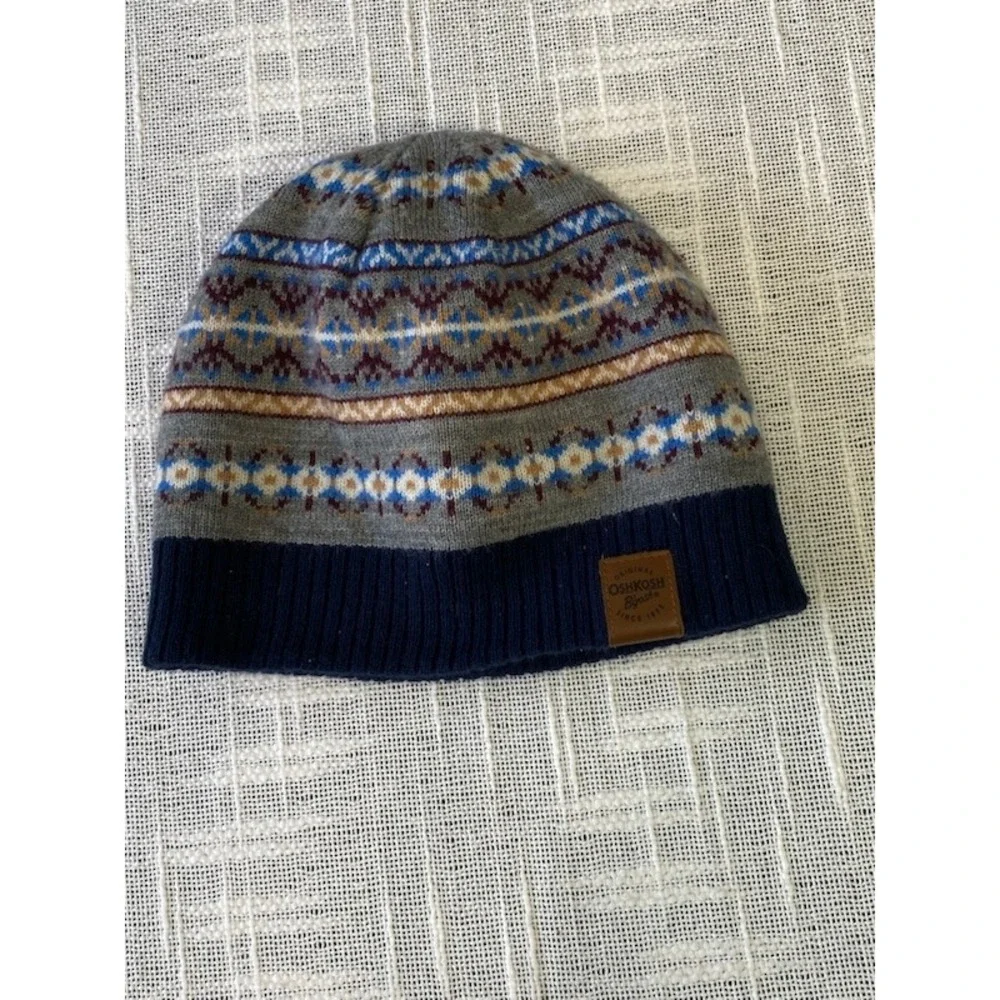 OshKosh B'gosh Fair Isle Beanie Nordic Knit Hat‎ Winter Blue Gray Cozy